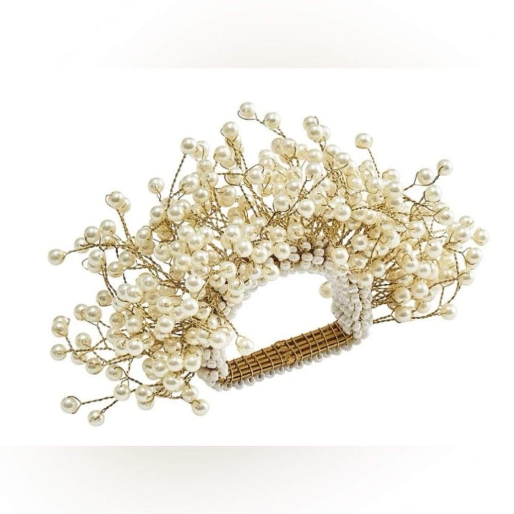 NEW KIM SEYBERT SPRAY SPRITZ PEARL GOLD NAPKIN RINGS SET OF 2 GORGEOUS